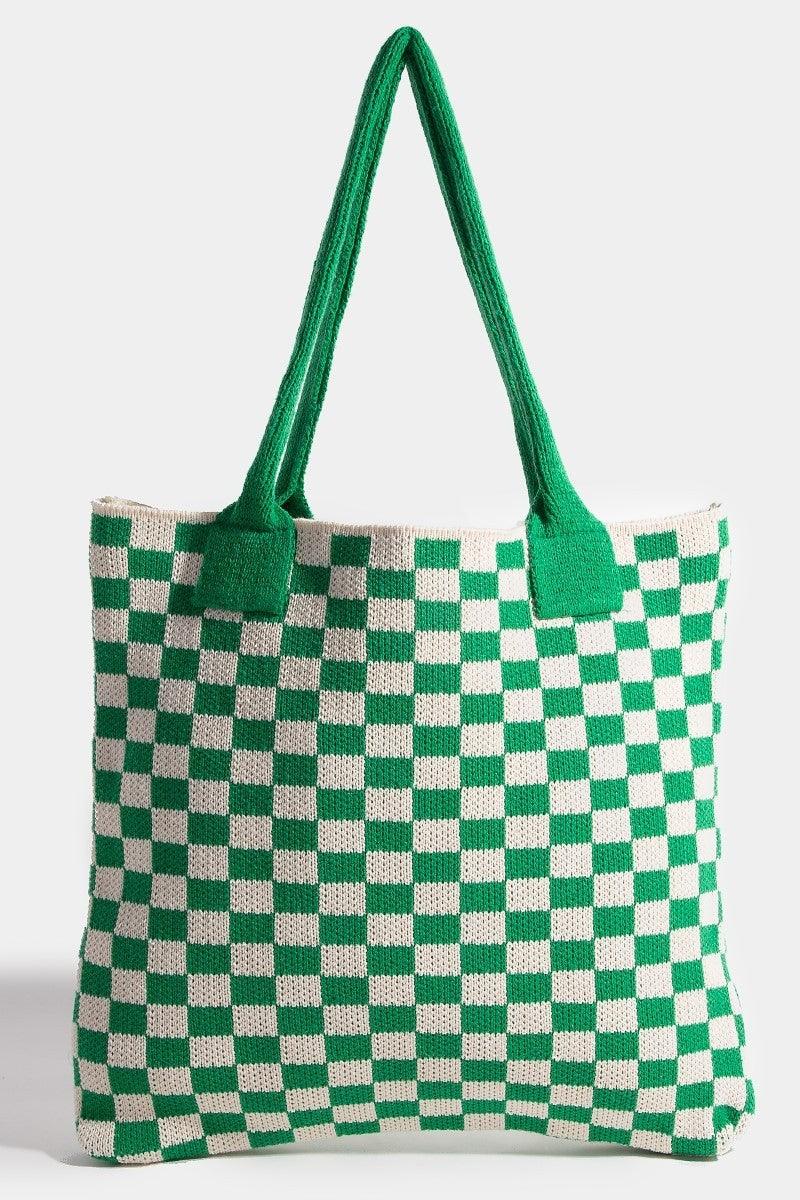 Fame Checkered Pattern Tote Bag - Trendy by Luna