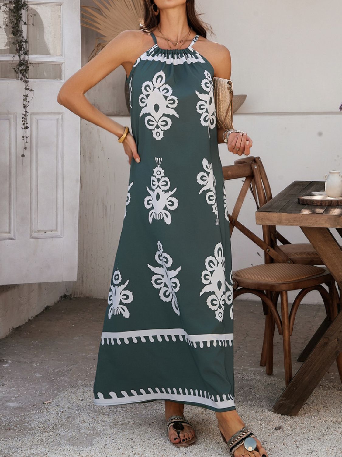 Grecian Neck Printed Maxi Dress - Trendy by Luna