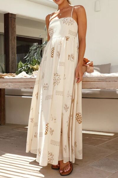 Printed Square Neck Maxi Cami Dress - Trendy by Luna