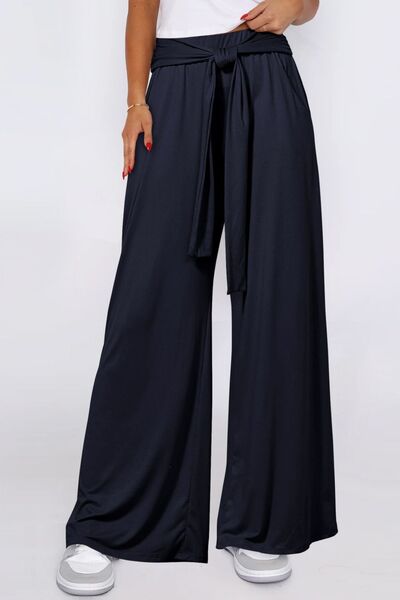 Tied Wide Leg Pants with Pockets - Trendy by Luna