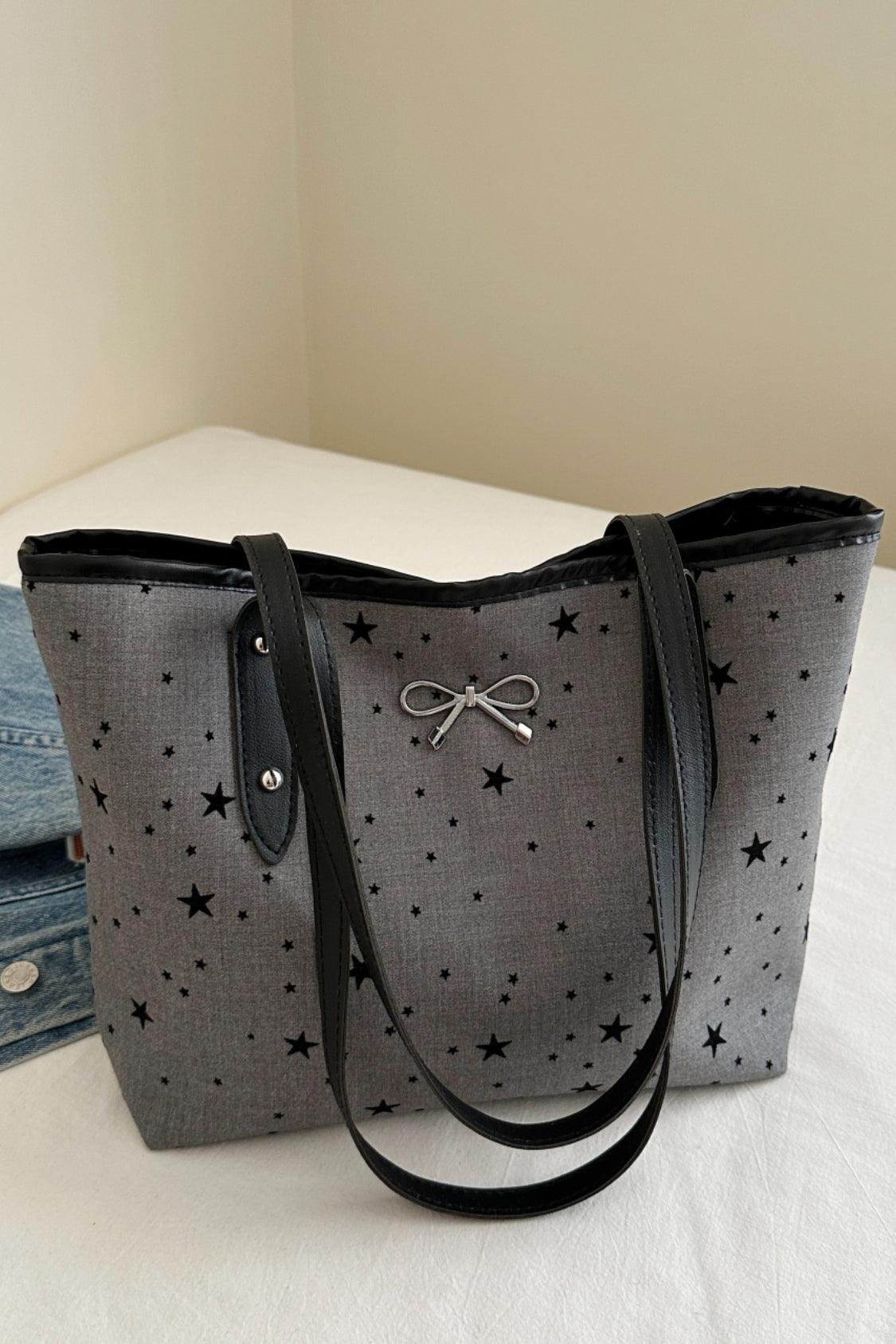 Bow Trim Polyester Tote Bag - Trendy by Luna