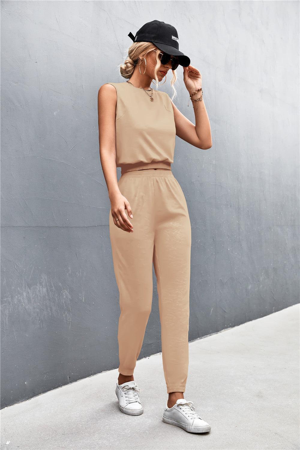 Sleeveless Top and Joggers Set - Trendy by Luna
