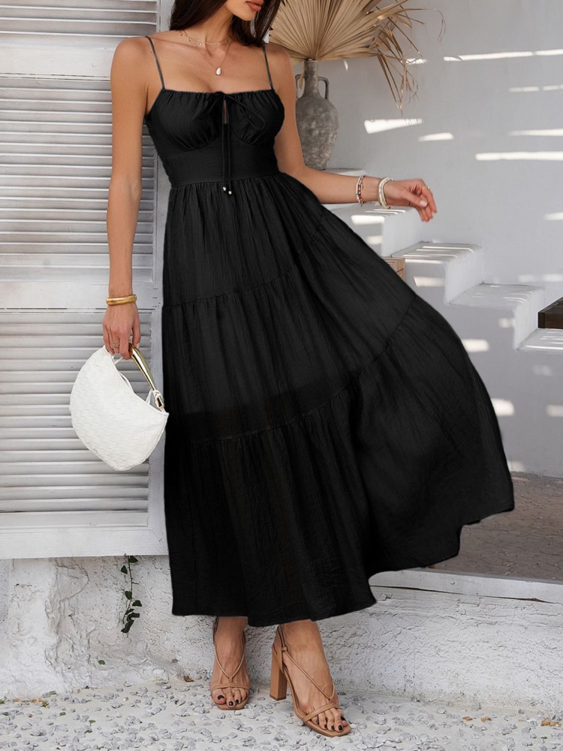 Smocked Tiered Maxi Cami Dress - Trendy by Luna