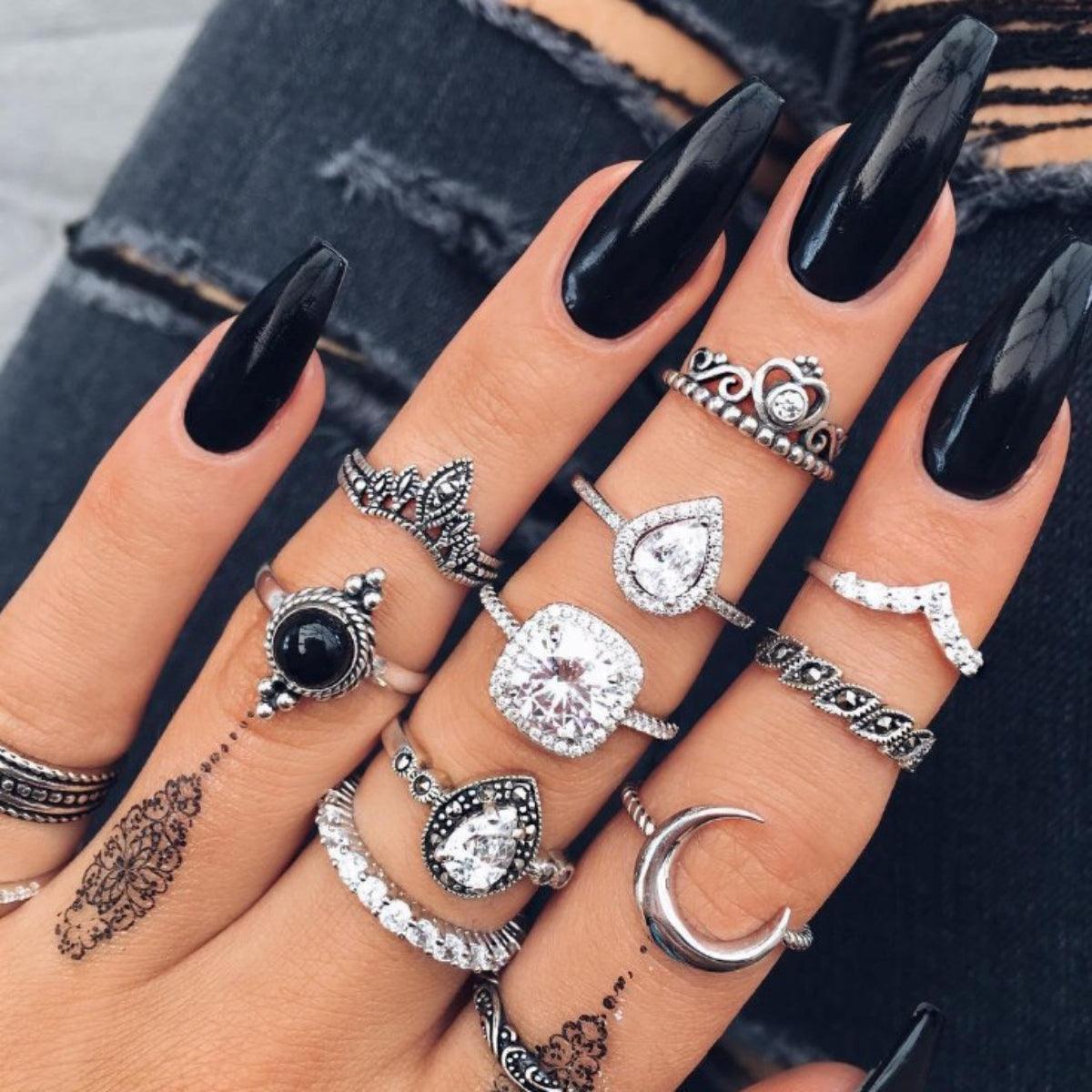 Alloy Synthetic Crystal 11-Piece Ring Set - Trendy by Luna