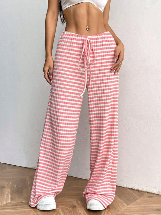 Tied Striped Wide Leg Pants - Trendy by Luna