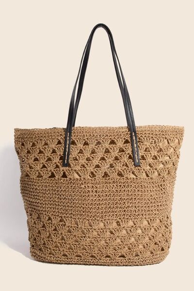 Fame Faux Leather Handle Knitted Tote Bag - Trendy by Luna