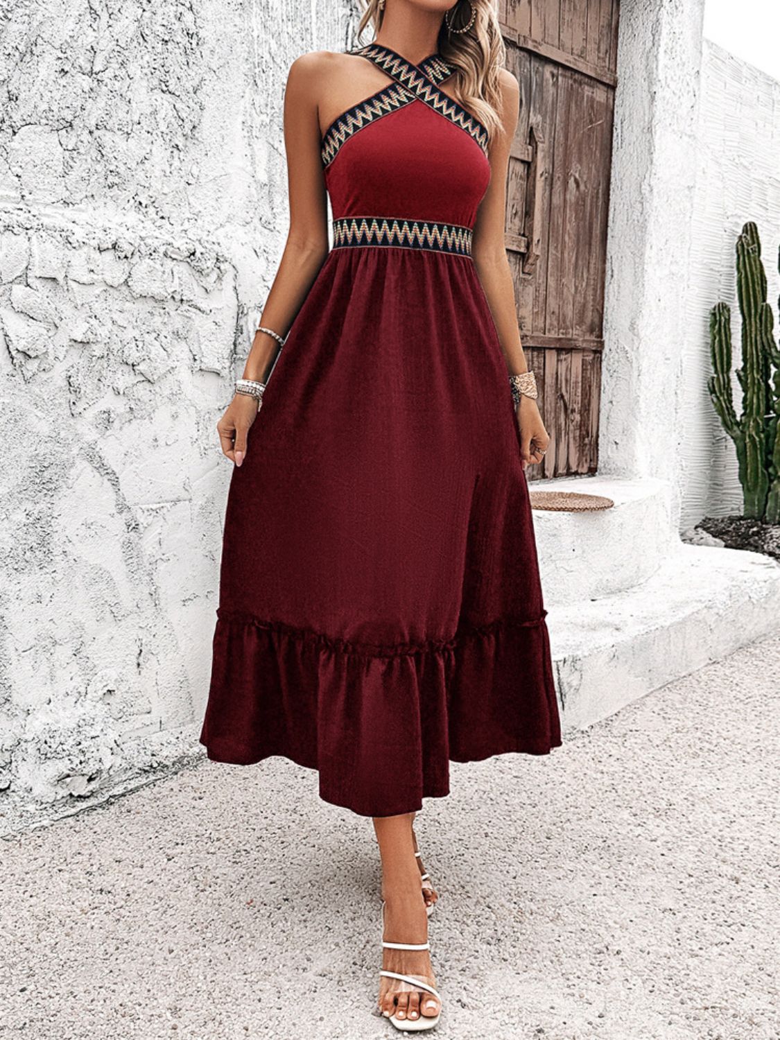 Ruffled Slit Sleeveless Midi Dress - Trendy by Luna
