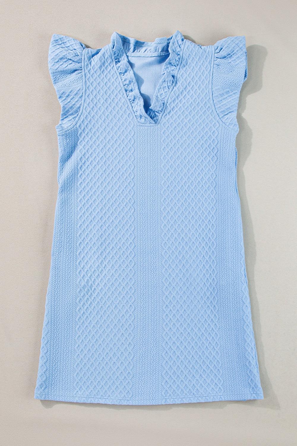 Ruffled V-Neck Cap Sleeve Mini Dress - Trendy by Luna