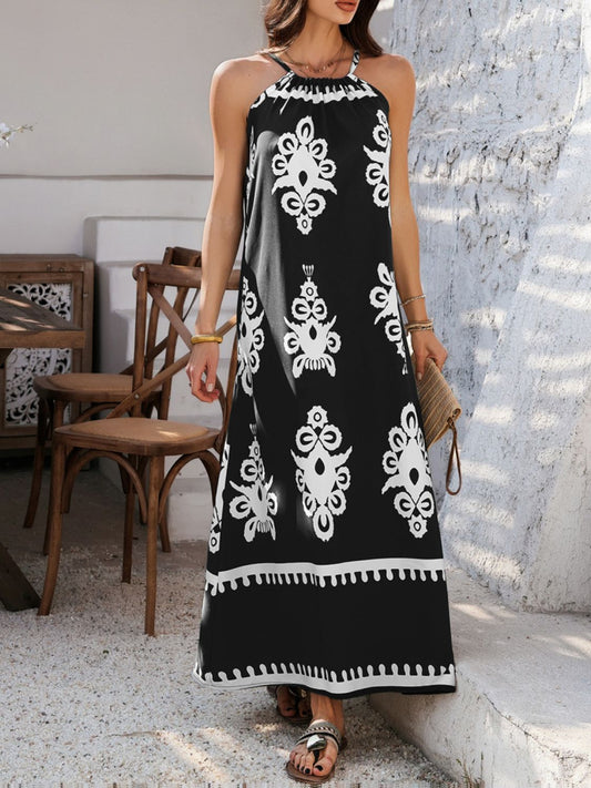 Grecian Neck Printed Maxi Dress - Trendy by Luna