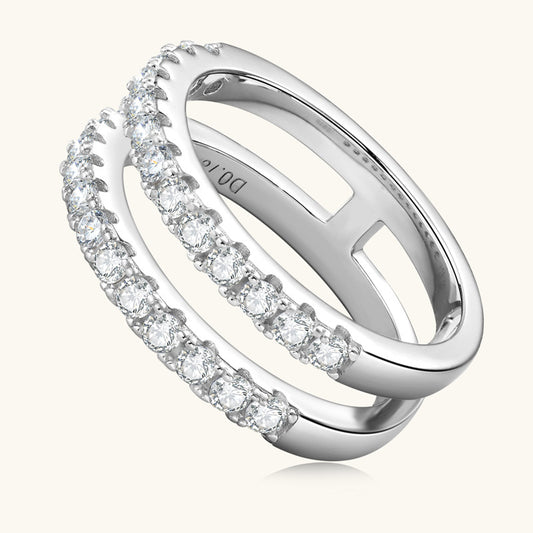 925 Sterling Silver Moissanite Double Layered Ring - Trendy by Luna