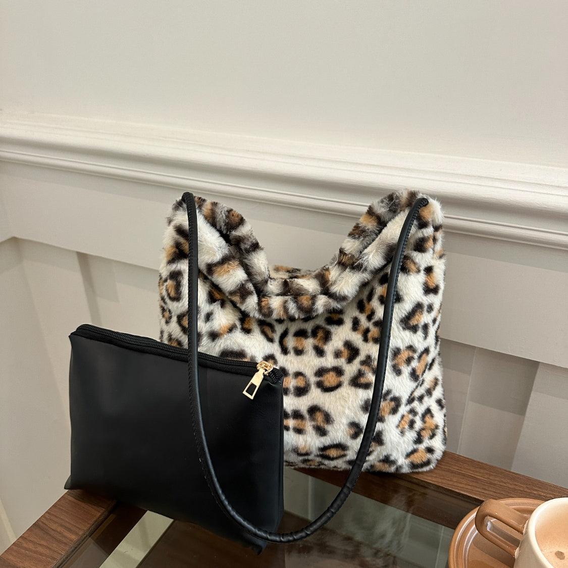 Leopard Furry Shoulder Bag - Trendy by Luna