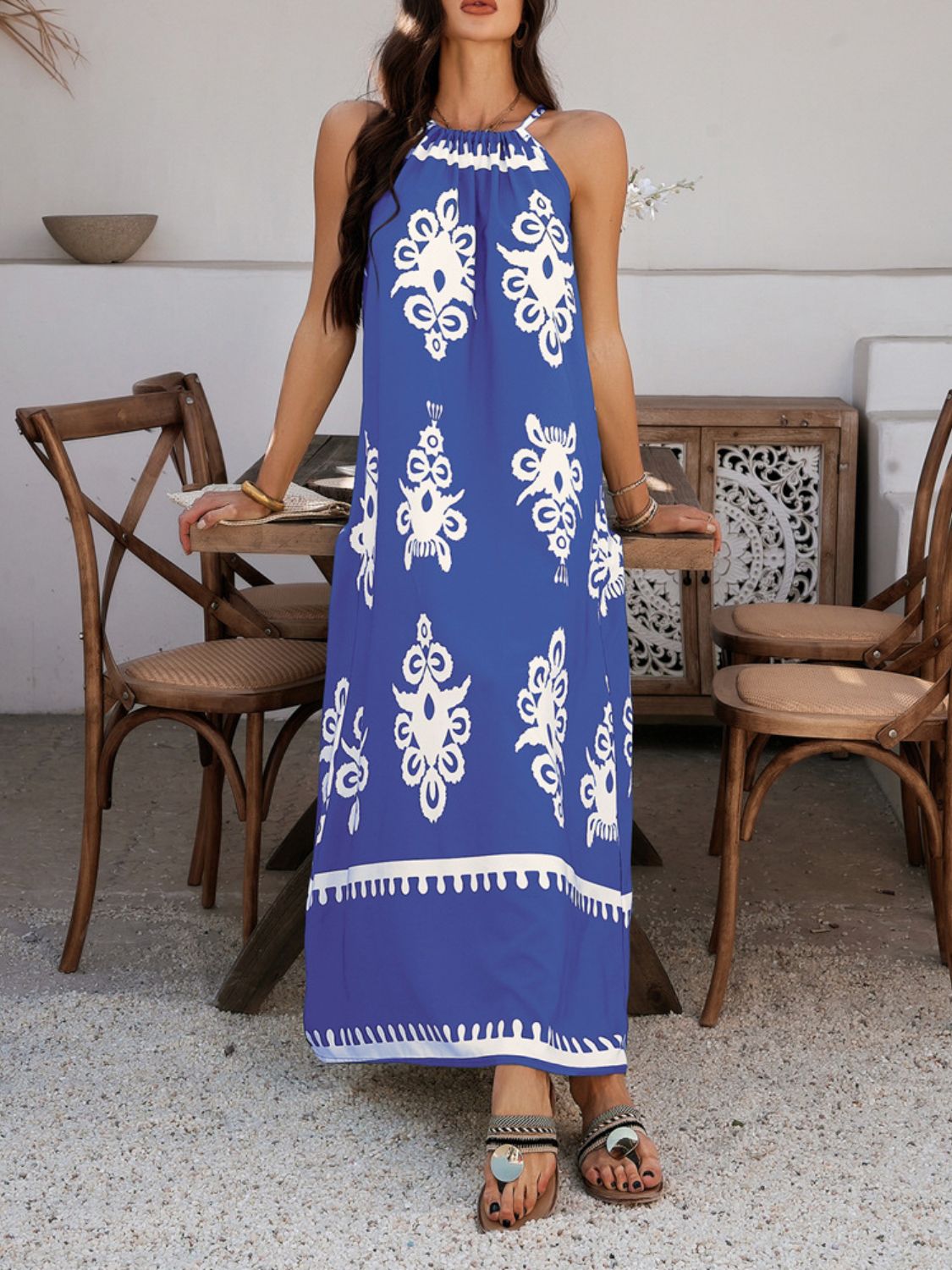 Grecian Neck Printed Maxi Dress - Trendy by Luna