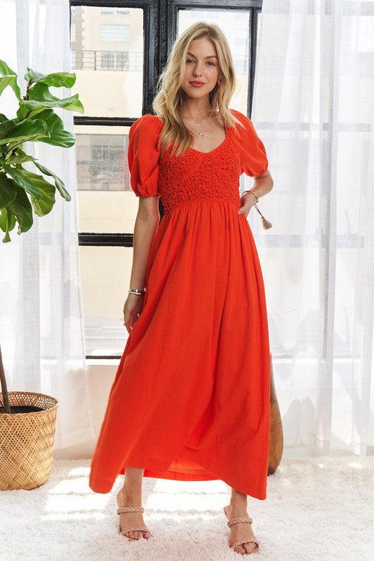 ADORA Popcorn Smocked Puff Sleeve Dress - Trendy by Luna