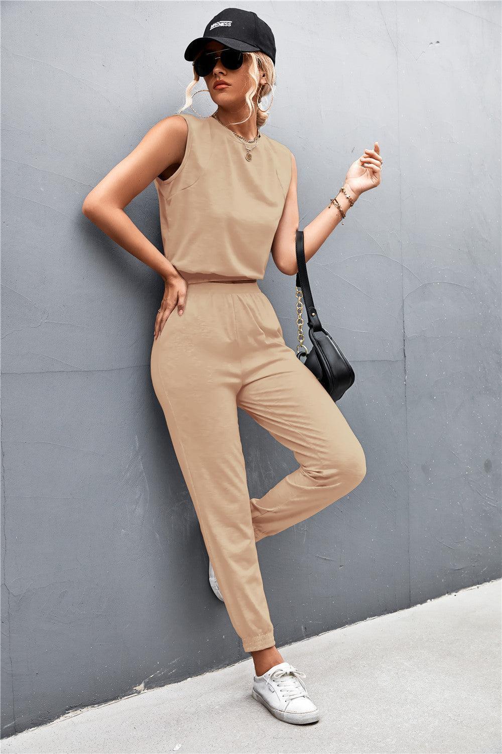 Sleeveless Top and Joggers Set - Trendy by Luna