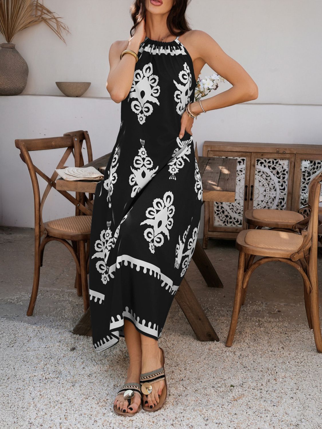 Grecian Neck Printed Maxi Dress - Trendy by Luna