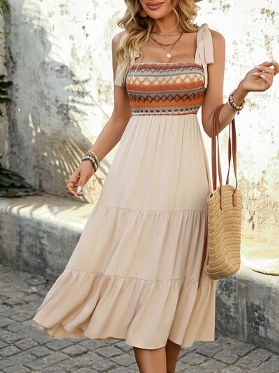 Tied Smocked Tiered Midi Cami Dress - Trendy by Luna