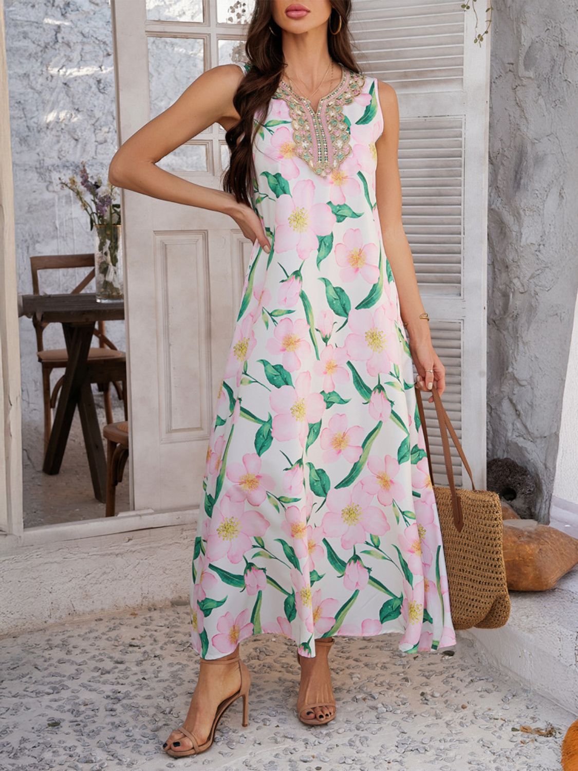 Devine Printed Sleeveless Maxi Dress - Trendy by Luna