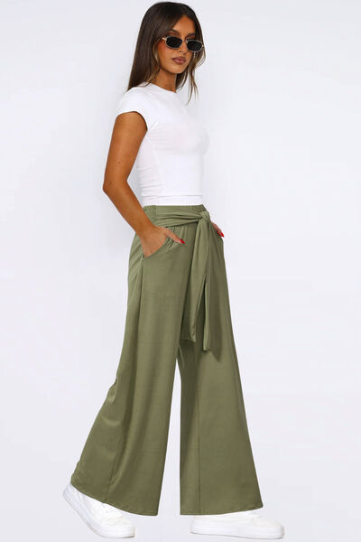 Tied Wide Leg Pants with Pockets - Trendy by Luna