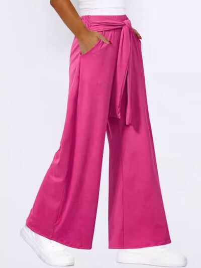 Tied Wide Leg Pants with Pockets - Trendy by Luna
