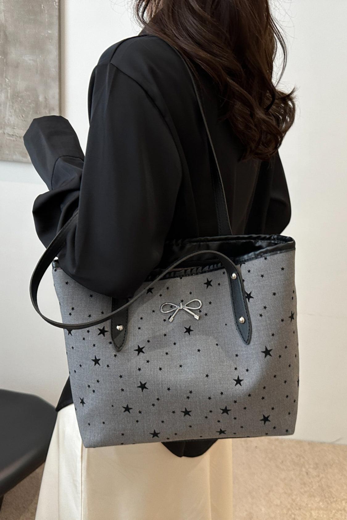 Bow Trim Polyester Tote Bag - Trendy by Luna