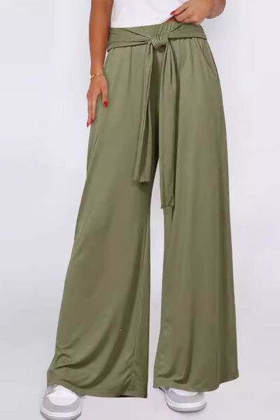 Tied Wide Leg Pants with Pockets - Trendy by Luna